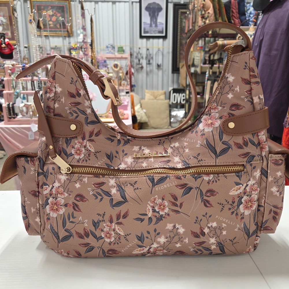 Fiorelli Floral Hobo Shoulder Bag Mauve Pink Brown Faux Leather NWT